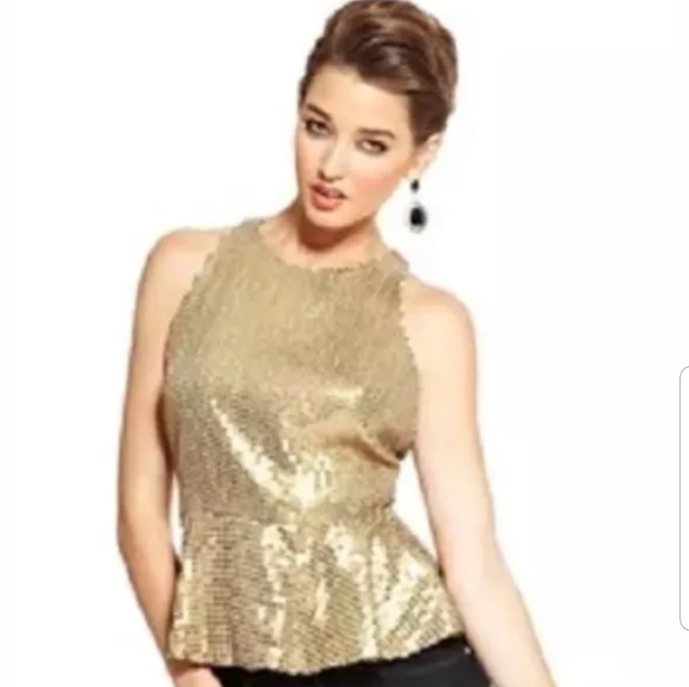Guess by Marciano Yellow Gold Sequins top blouse.